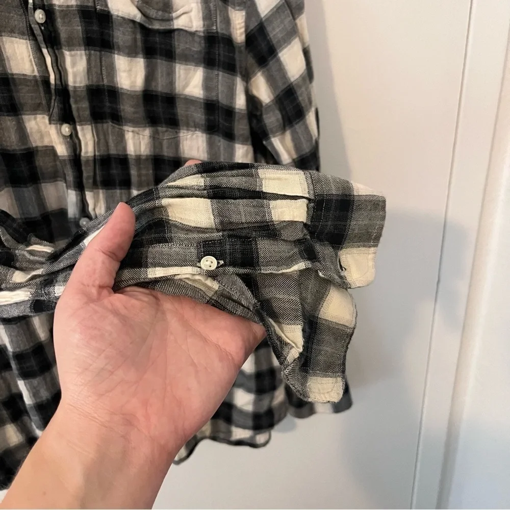 Zara Men’s Plaid Long Sleeve Shirt Relaxed Fit Black White Large